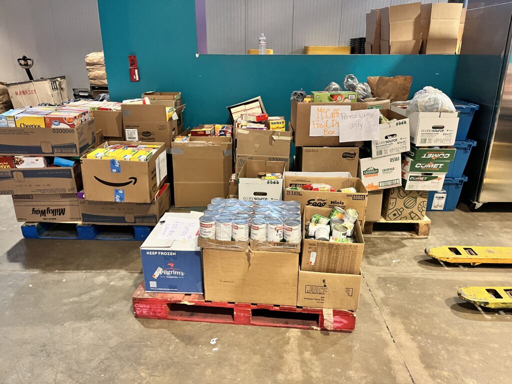 Boxes filled with donated food